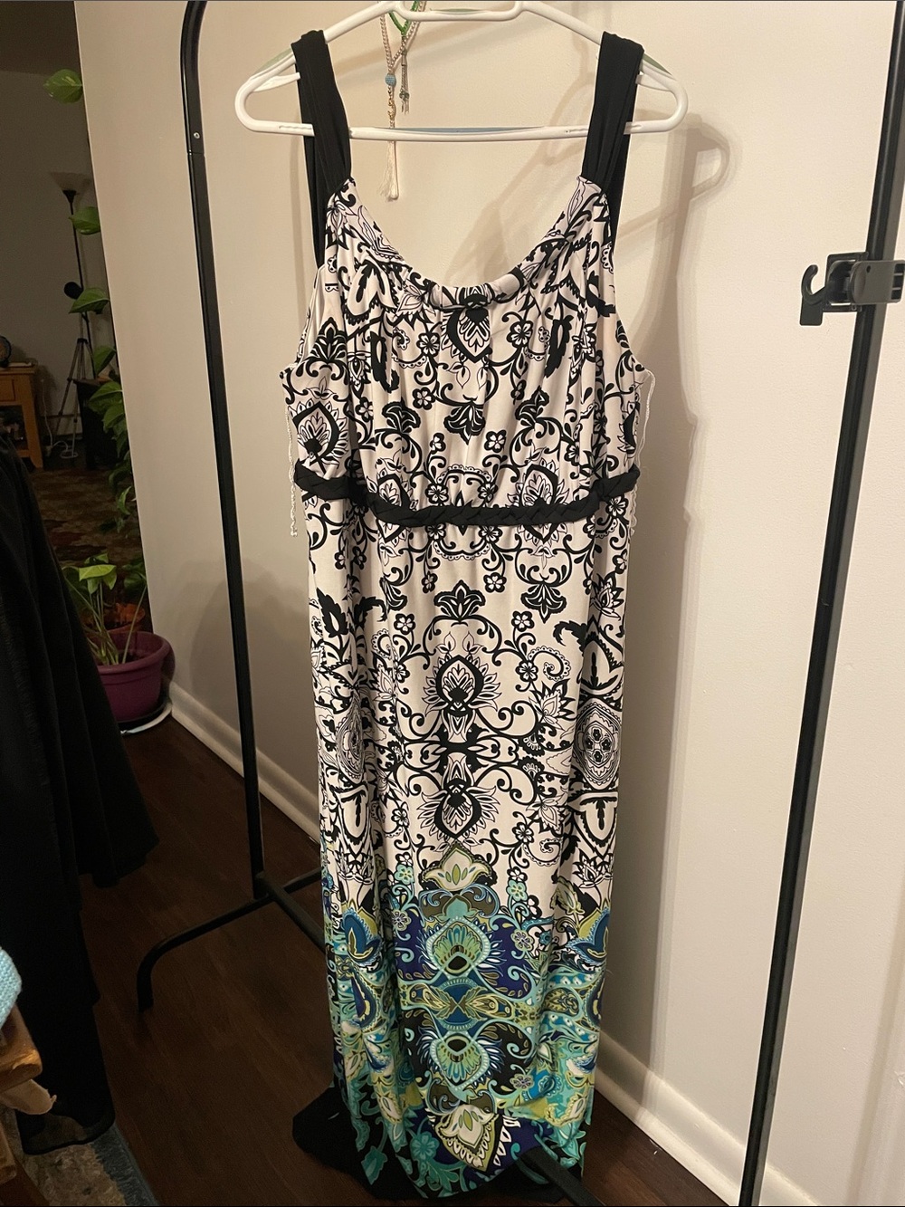 Roz & Ali Black and White Maxi Dress with Teal and Blue Border